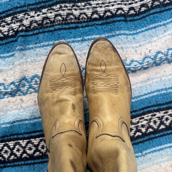 Men\'s Vintage 1970\'s Frye Cream Tan Leather Western #2304 Cowboy Boots Sz 10D main image 7
